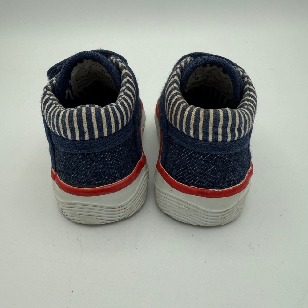 Fisher Price Toddler Sneakers Size 2 Blue Denim Red Stripe Hook Loop Shoes - Picture 4 of 8